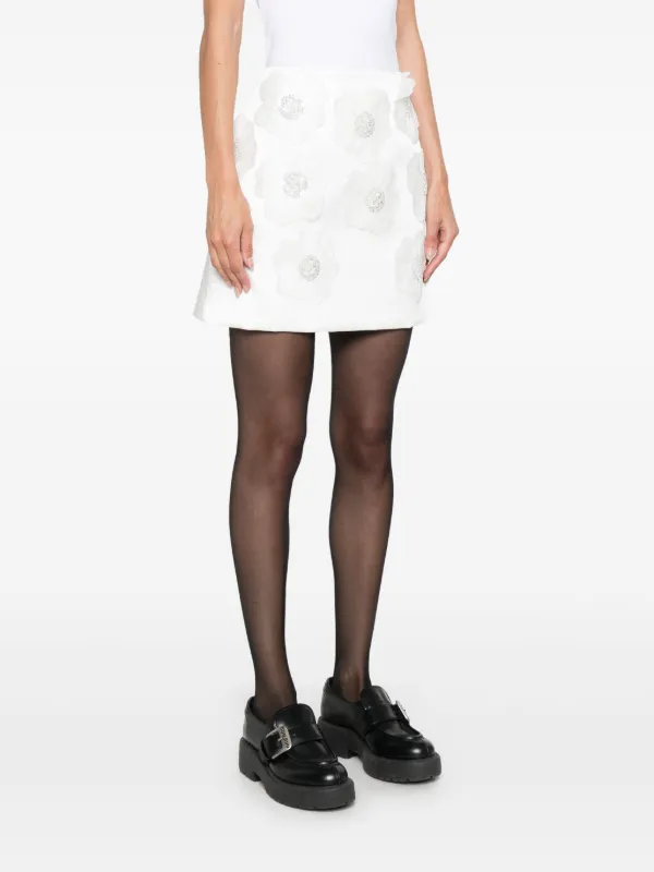 Maje Beaded floral-embroidered Satin Skirt | White | FARFETCH