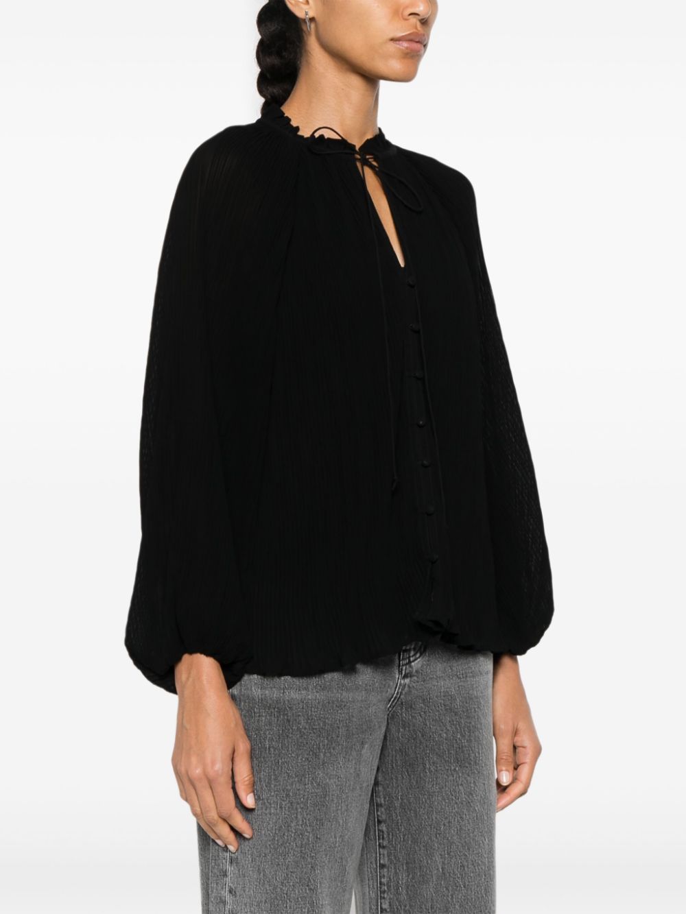 Shop Maje Pleated Shirt In Black