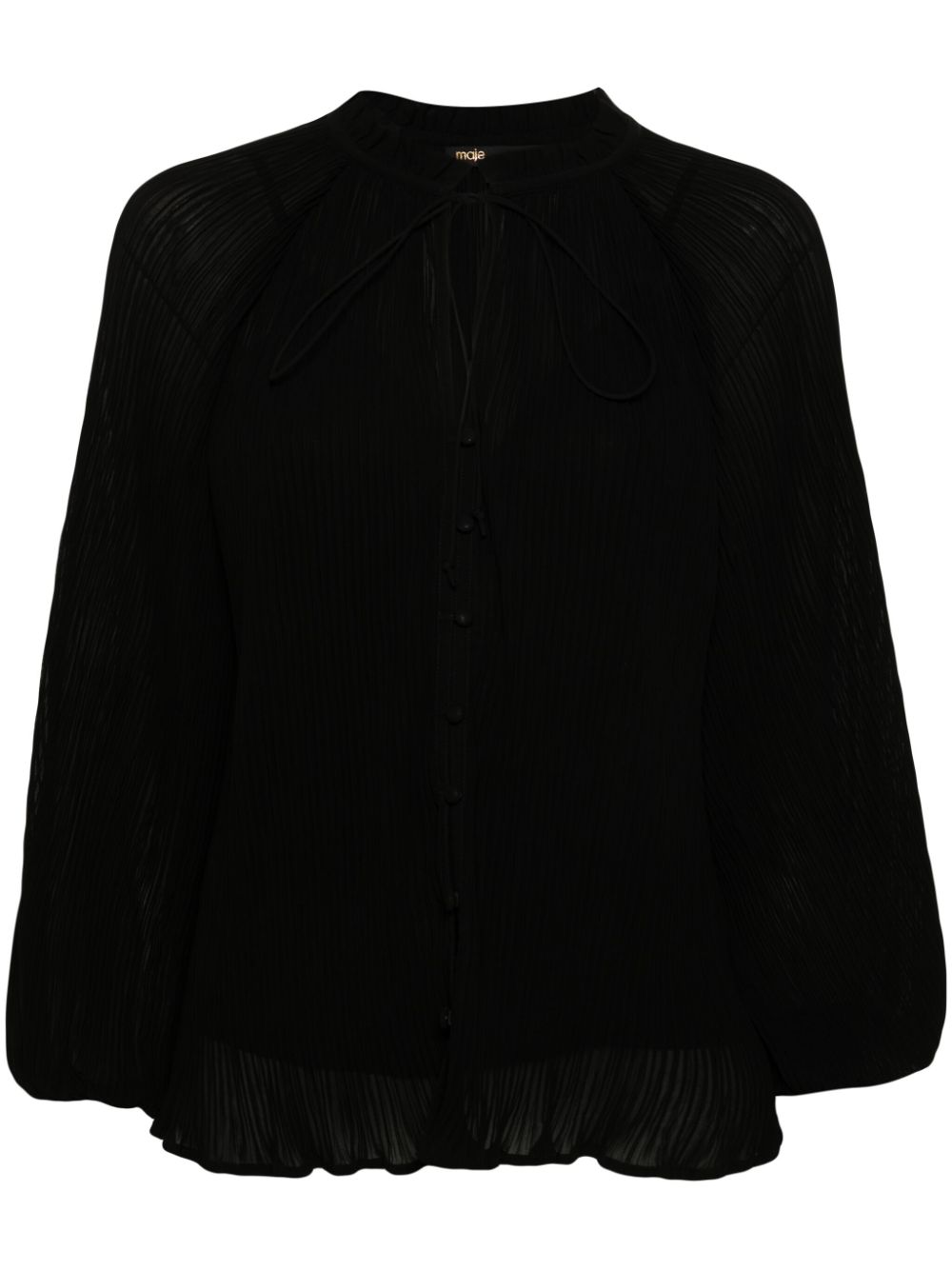 Shop Maje Pleated Shirt In Black