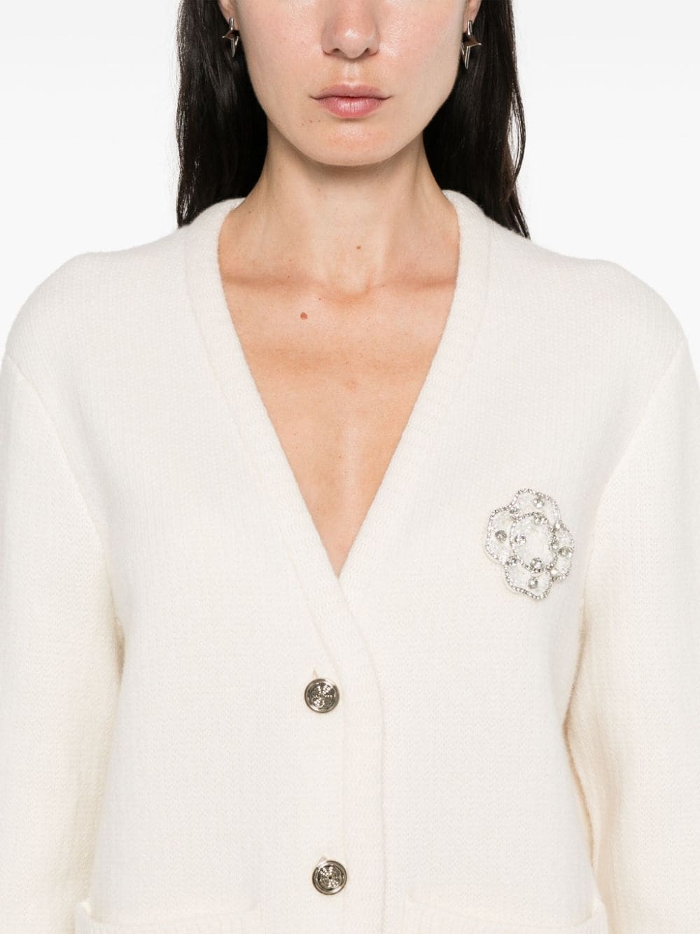 Shop Maje Clover-patch Cardigan In White