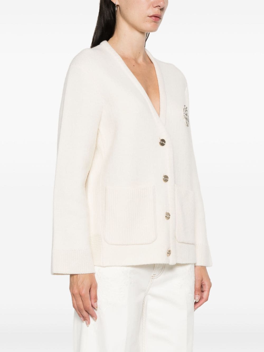 Shop Maje Clover-patch Cardigan In White