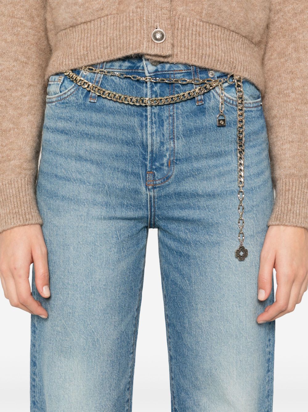 Shop Maje Chain-link Belt Jeans In Blue