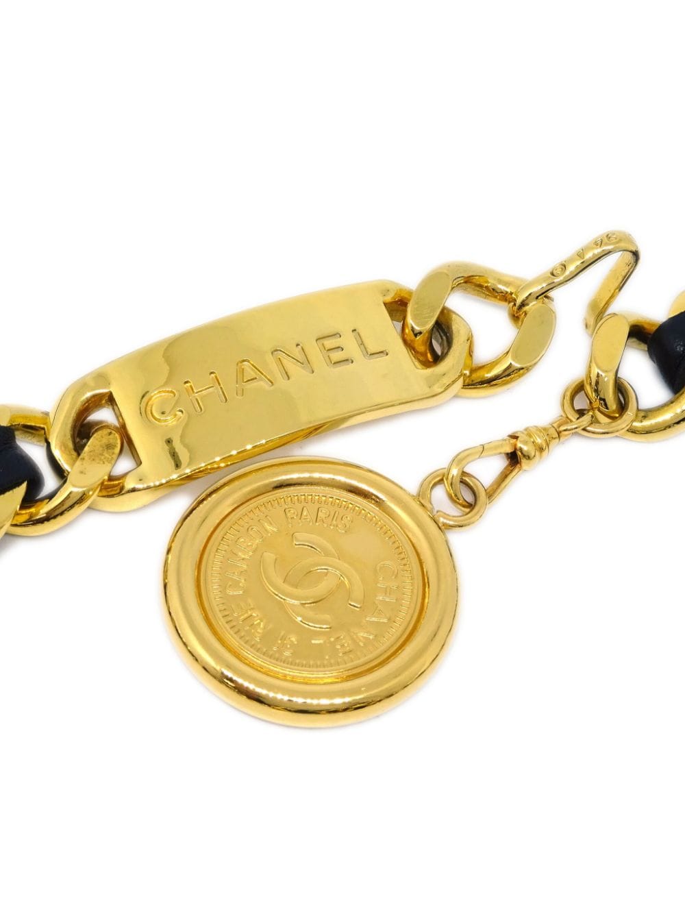 CHANEL Pre-Owned 1994 Medaillon ketting leren riem - Zwart