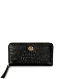 Isla crocodile-embossed leather wallet - Black