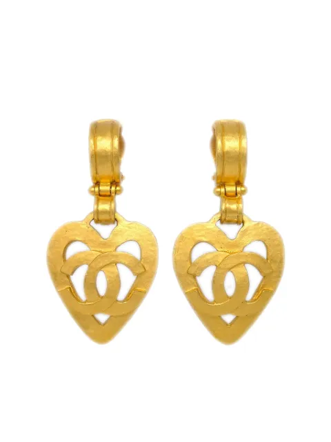 CHANEL Pre-Owned 1995 CC heart dangle earrings