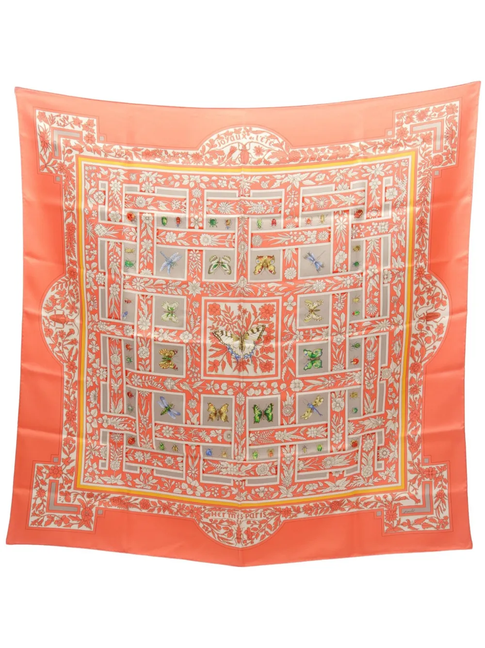 Pre-owned Hermes 2000s Carres 90 Joyaux De Lete Silk Scarf In Pink