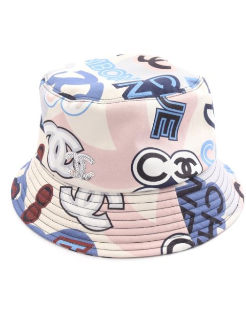 HOT SALE CHANEL 1986-1988 logo-print bucket hat Women