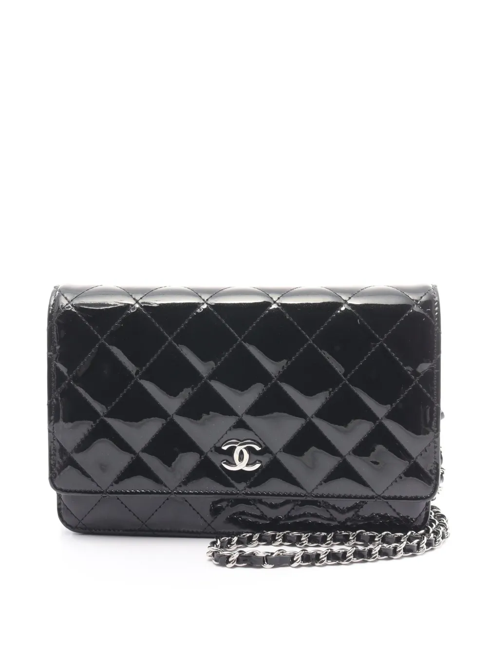 Pre-owned Chanel 2009-2010 Cc Plaque Diamond-quilted Wallet-on-chain Shoulder Bag In Black