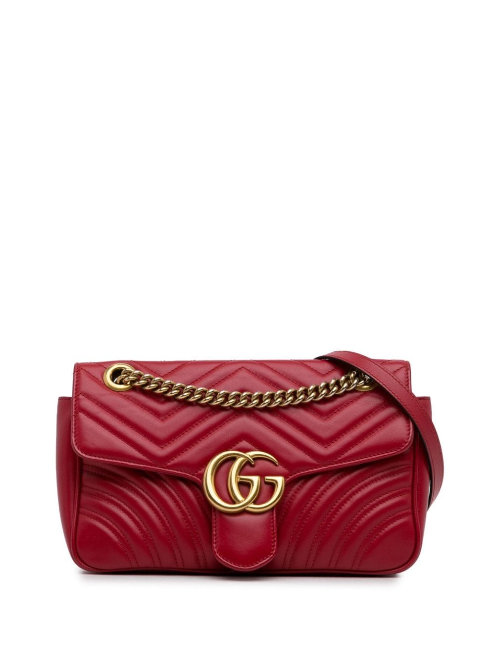 Pre-owned Gucci 2015-2022 Medium Gg Marmont Matelasse Crossbody Bag In Red