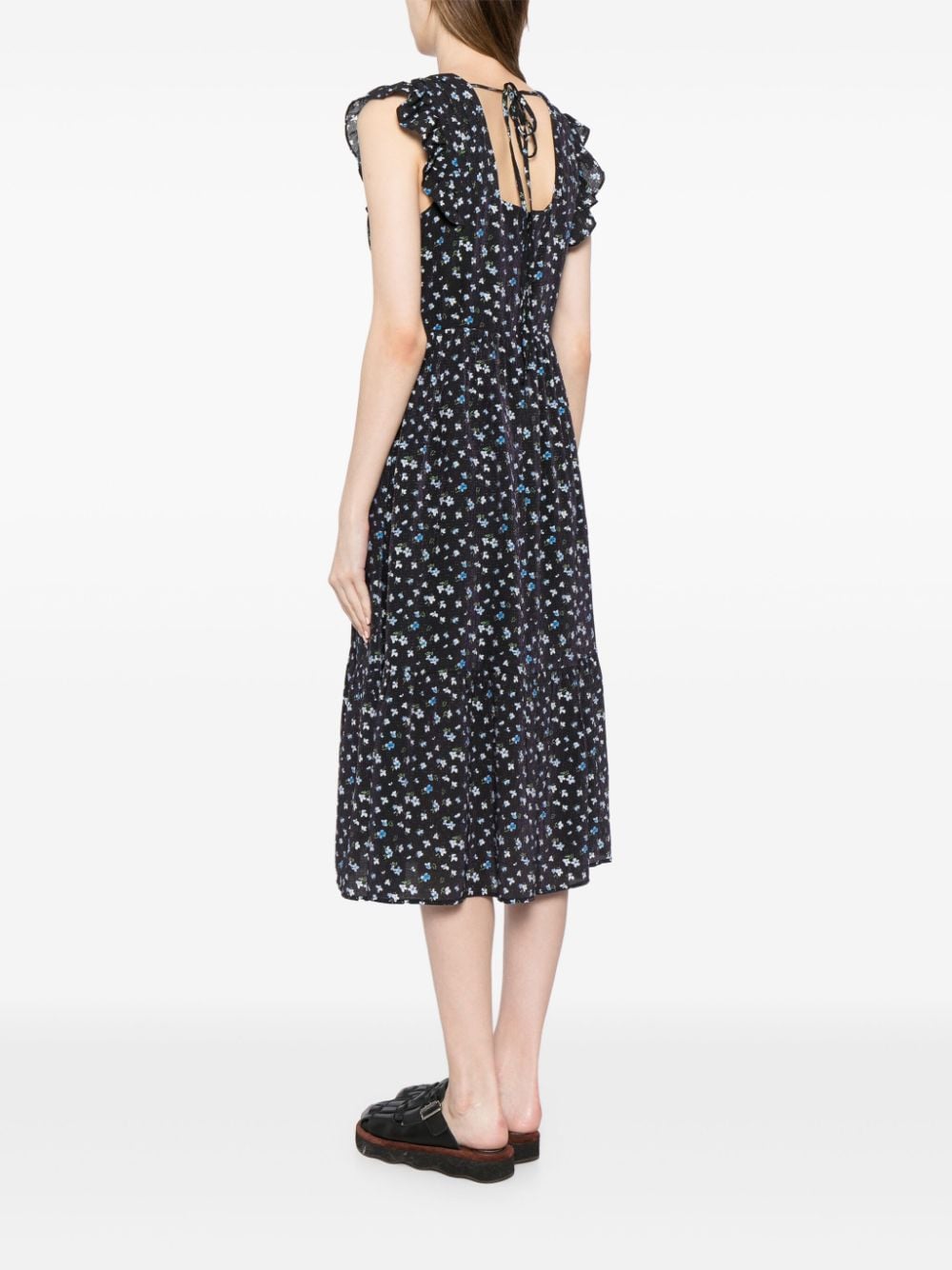 Shop B+ab Floral-print Midi Dress In 蓝色