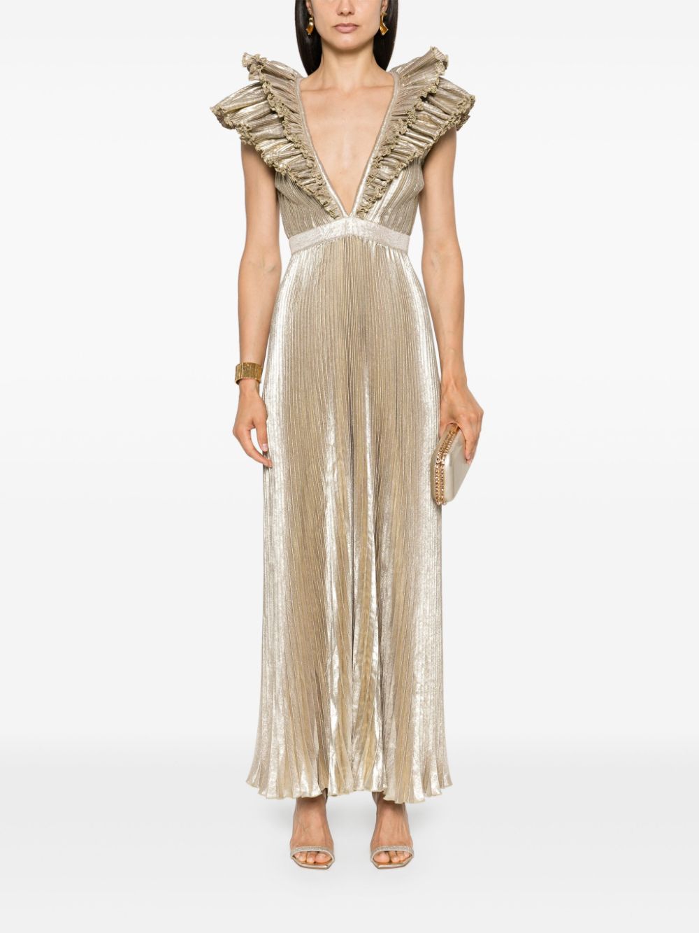 L'IDÉE Tuileriés plissé metallic maxi dress - Goud