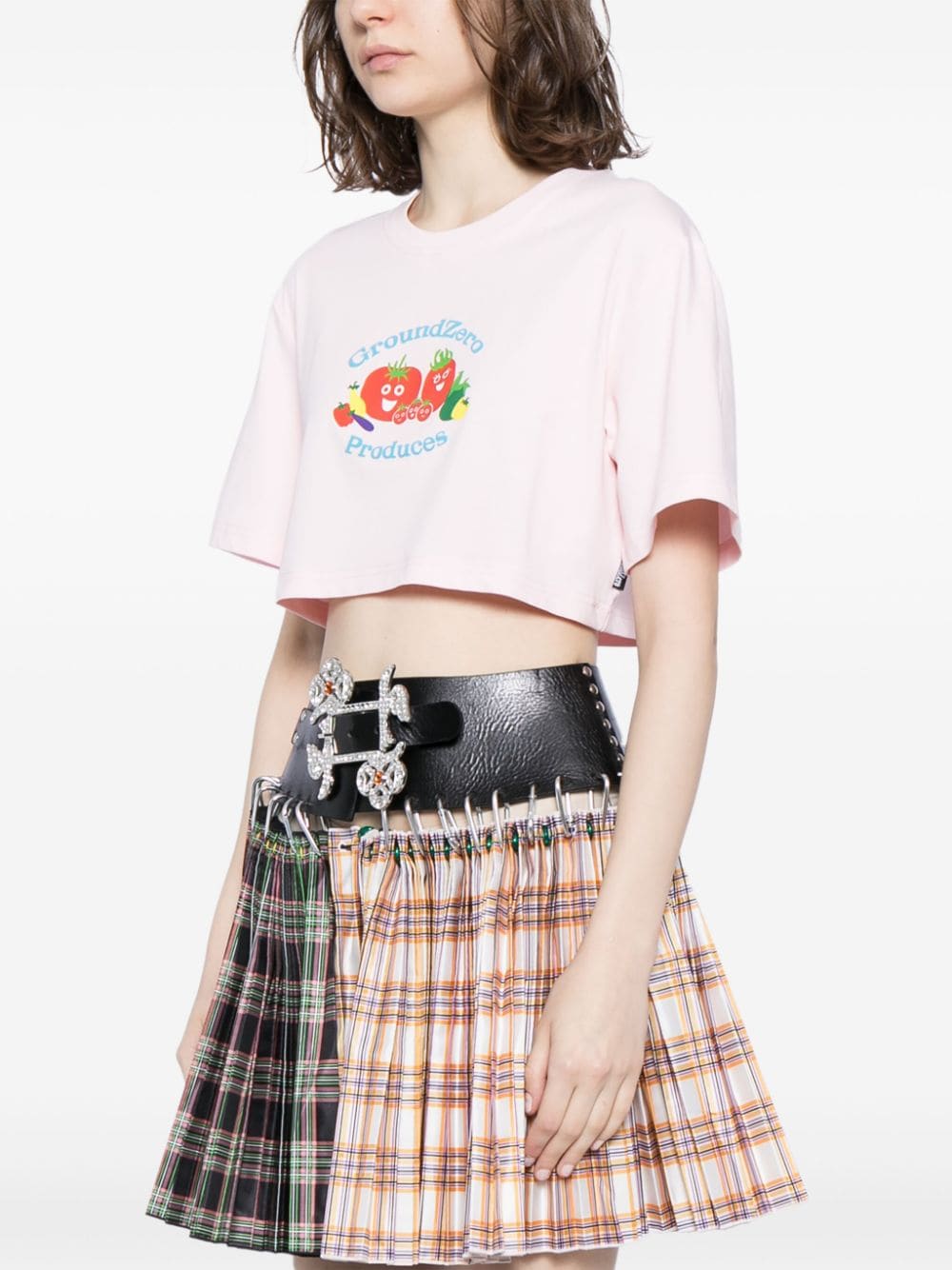 Shop Ground Zero Vegatables-print Cropped T-shirt In Pink