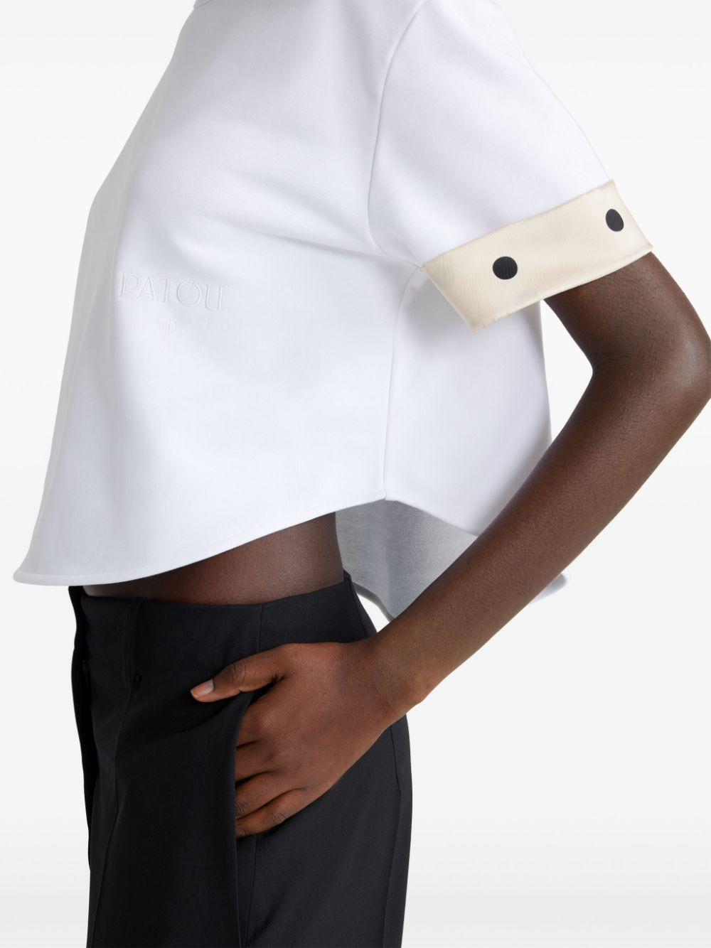 Shop Patou Silk-cuff Cropped T-shirt In White