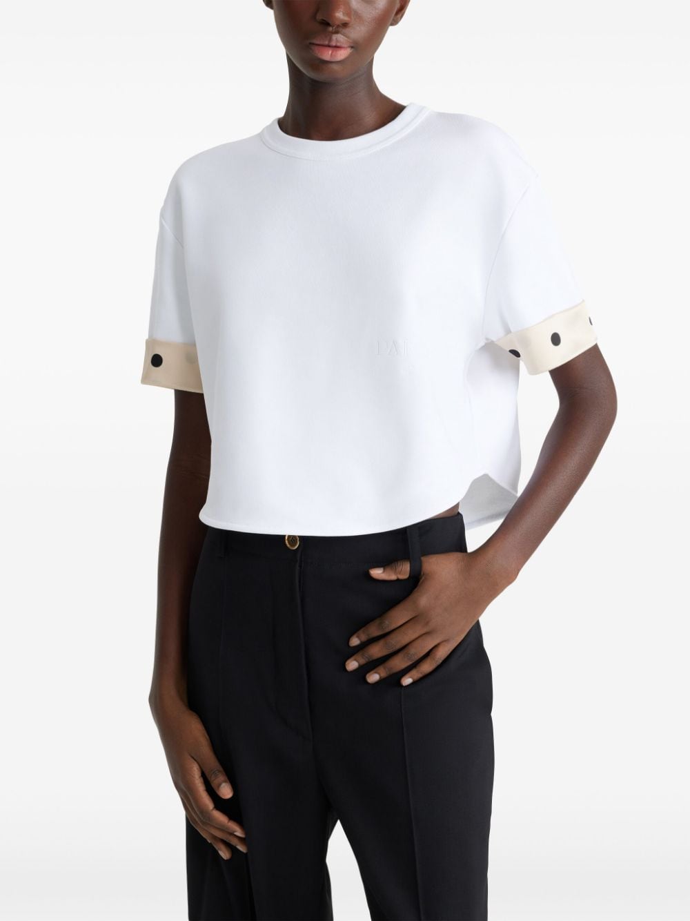 Shop Patou Silk-cuff Cropped T-shirt In White