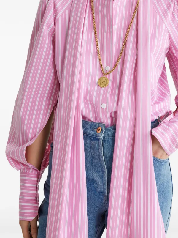 PATOU ピンクストライプ リボン付きシャツ 34 Patou Lavallière ストライプ ブラウス | ピンク | FARFETCH JP