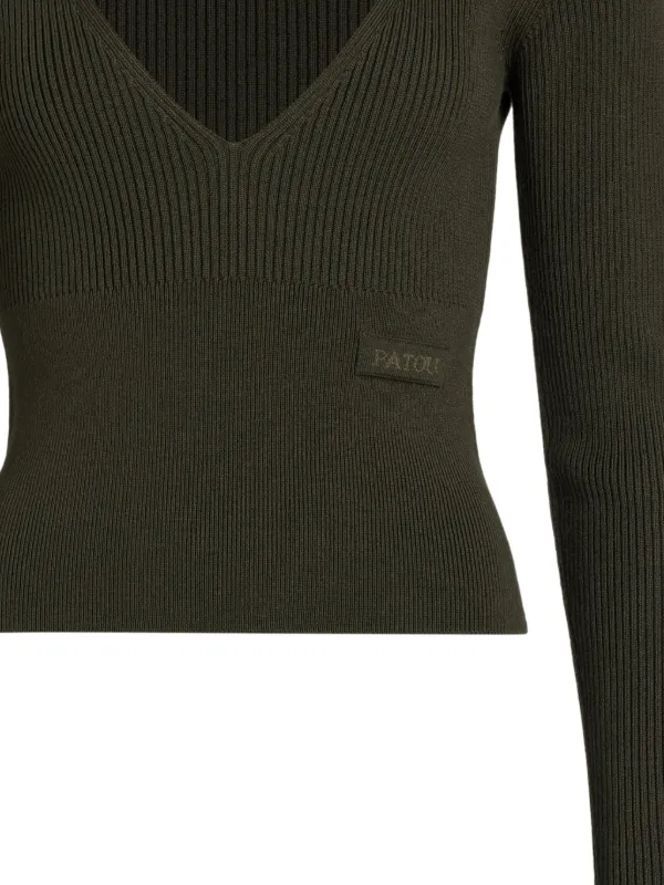 Patou V-neck Ribbed Sweater Green FARFETCH MY