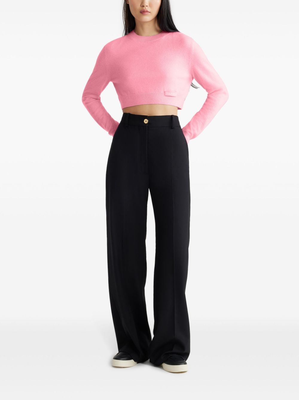 Patou logo-appliqué cropped sweater - Roze