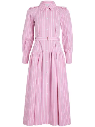【Patou】パトゥ 長袖 ストライプ シャツドレス Patou ストライプ シャツドレス | ピンク | FARFETCH JP