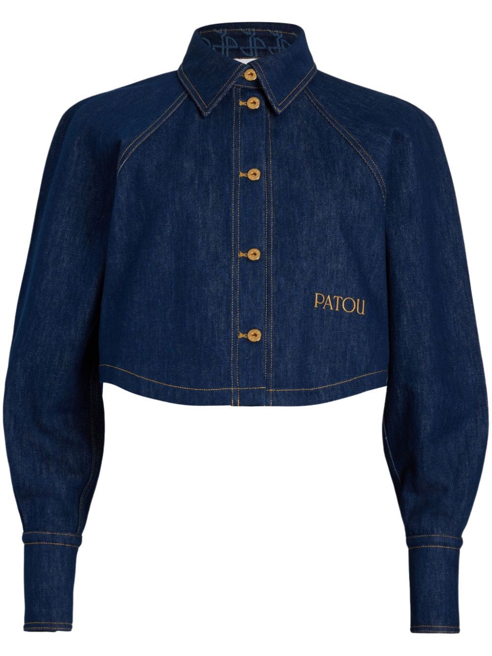 Shop Patou Cropped Denim Shirt In Blue