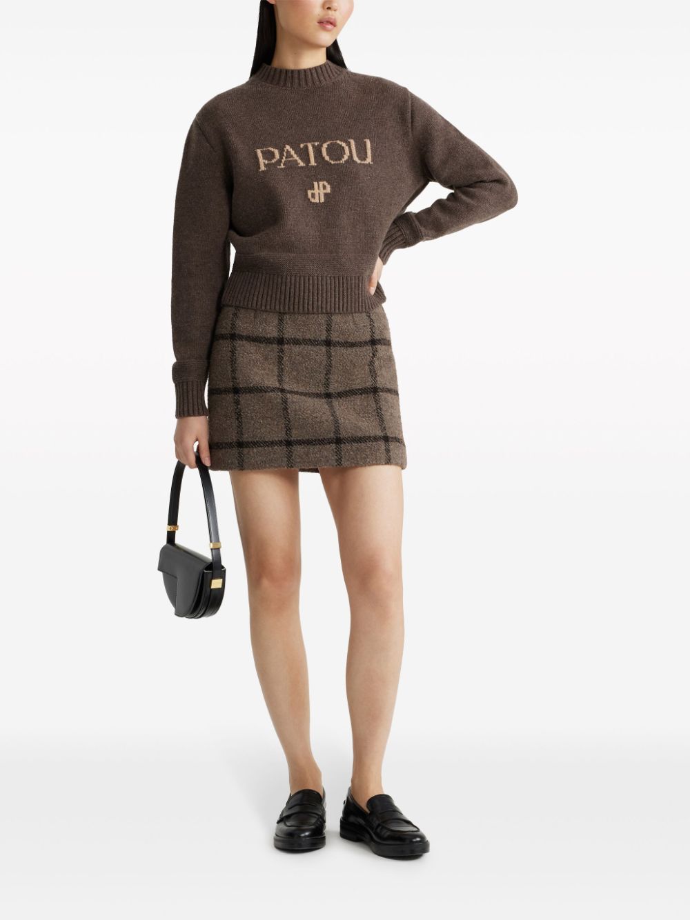 Shop Patou Tweed Mini Skirt In Brown