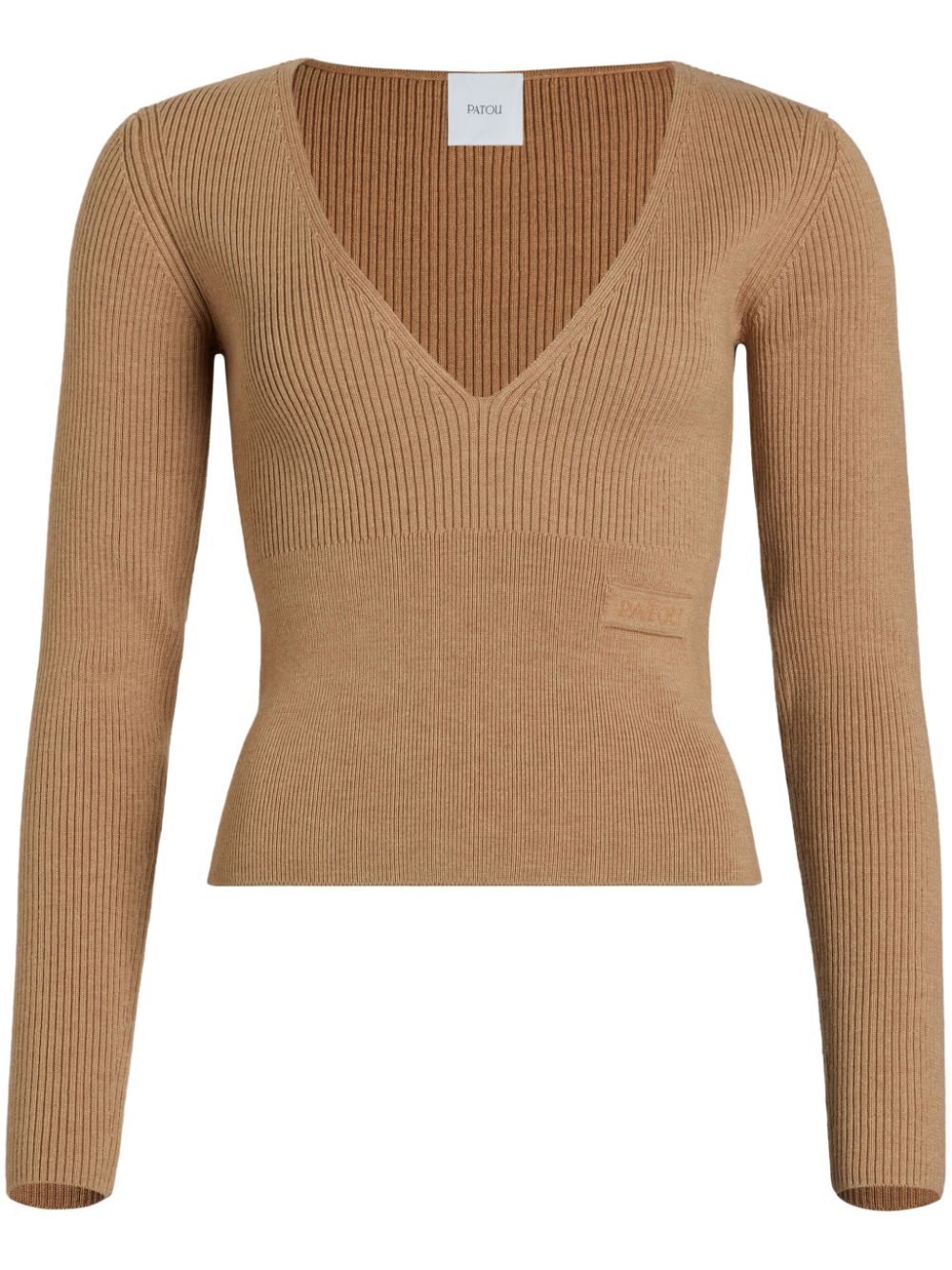 Shop Patou V-neck Ribbed Sweater In Brown