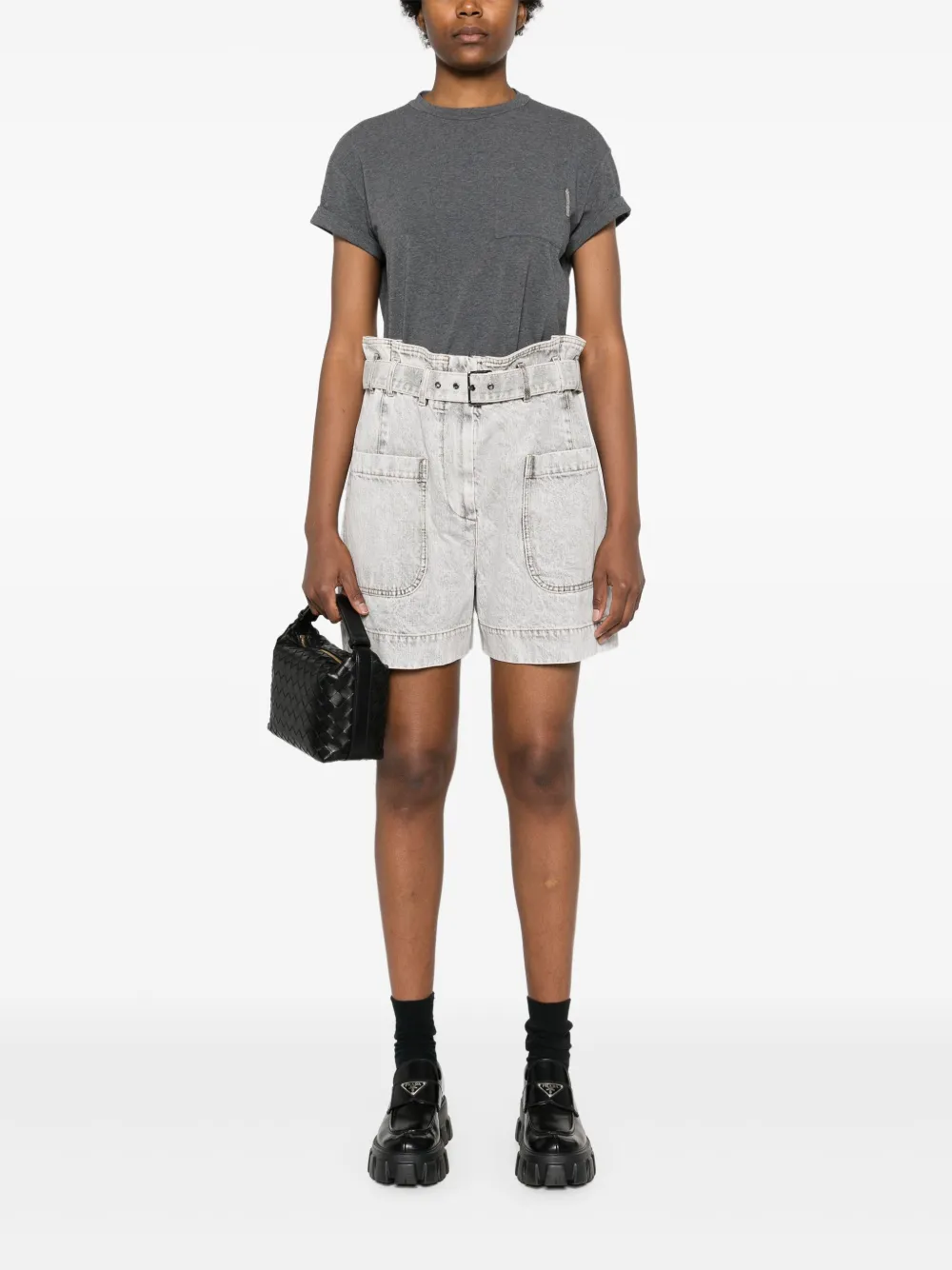 Brunello Cucinelli T-shirt verfraaid met ketting - Grijs