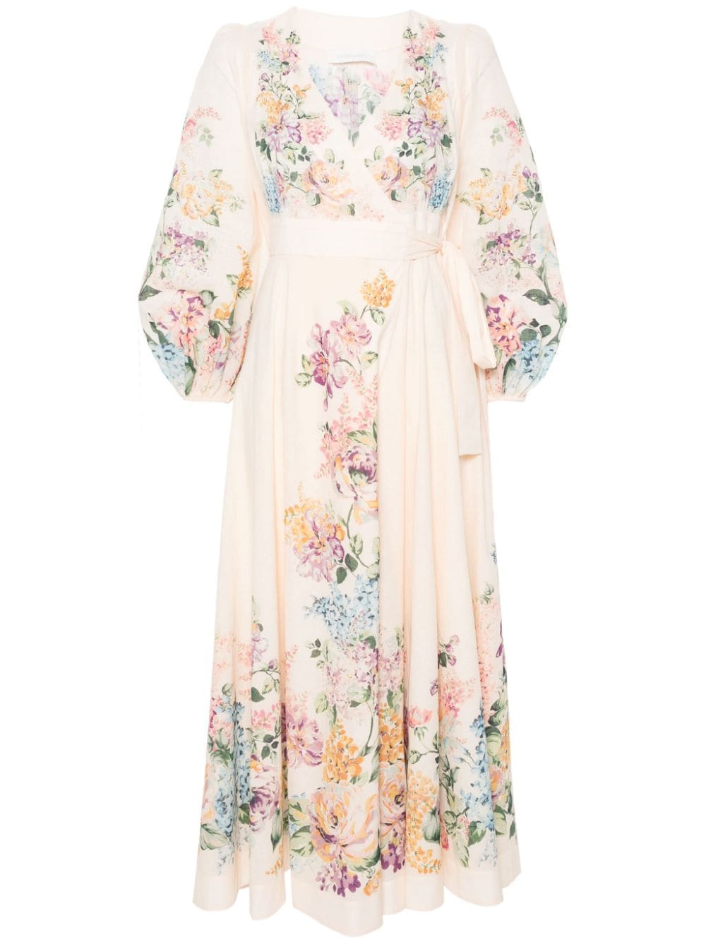 Shop Zimmermann Halliday Floral Midi Wrap Dress In Neutrals
