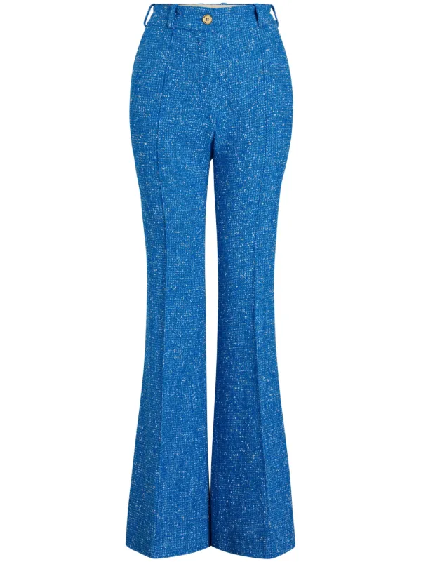 Patou Flared Tweed Trousers in Blue