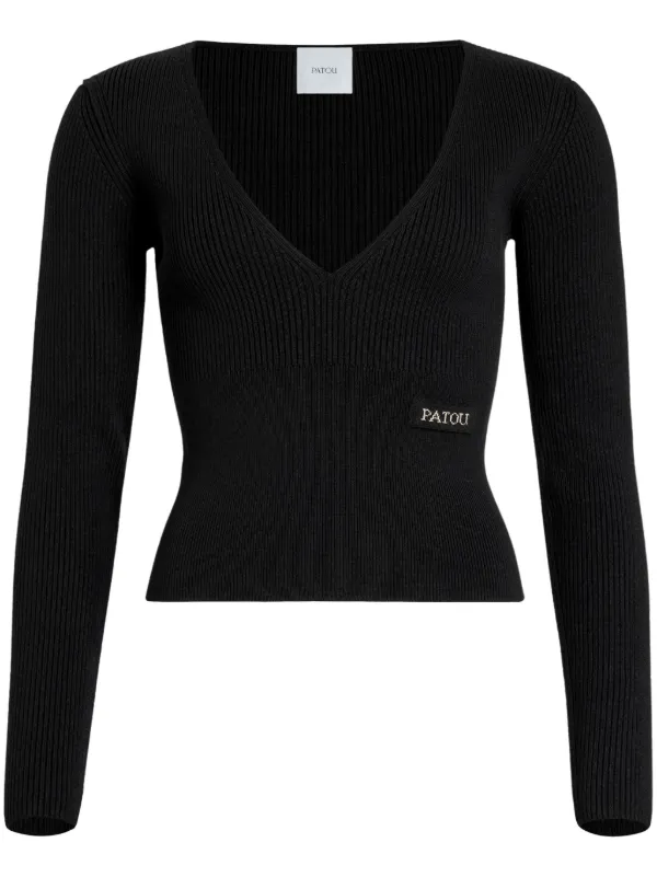 Patou V-neck Ribbed Sweater Black FARFETCH IN