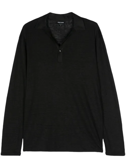Polo en lin à manches longues - Giorgio Armani - Modalova