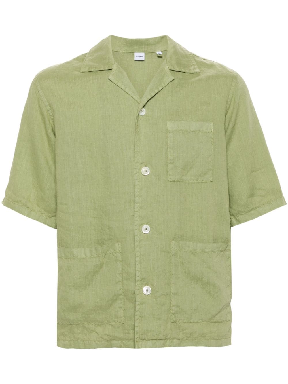 Aspesi Camp-collar Linen Shirt In Green
