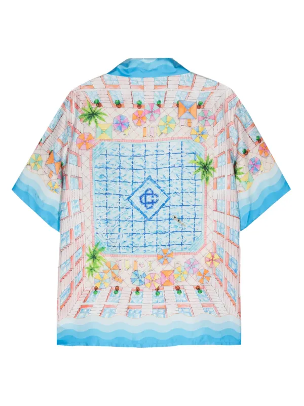 【CASABLANCA-カサブランカ-】LE PLONGEON 半袖シルクシャツ Casablanca Le Plongeon シルクシャツ | ブルー | FARFETCH JP