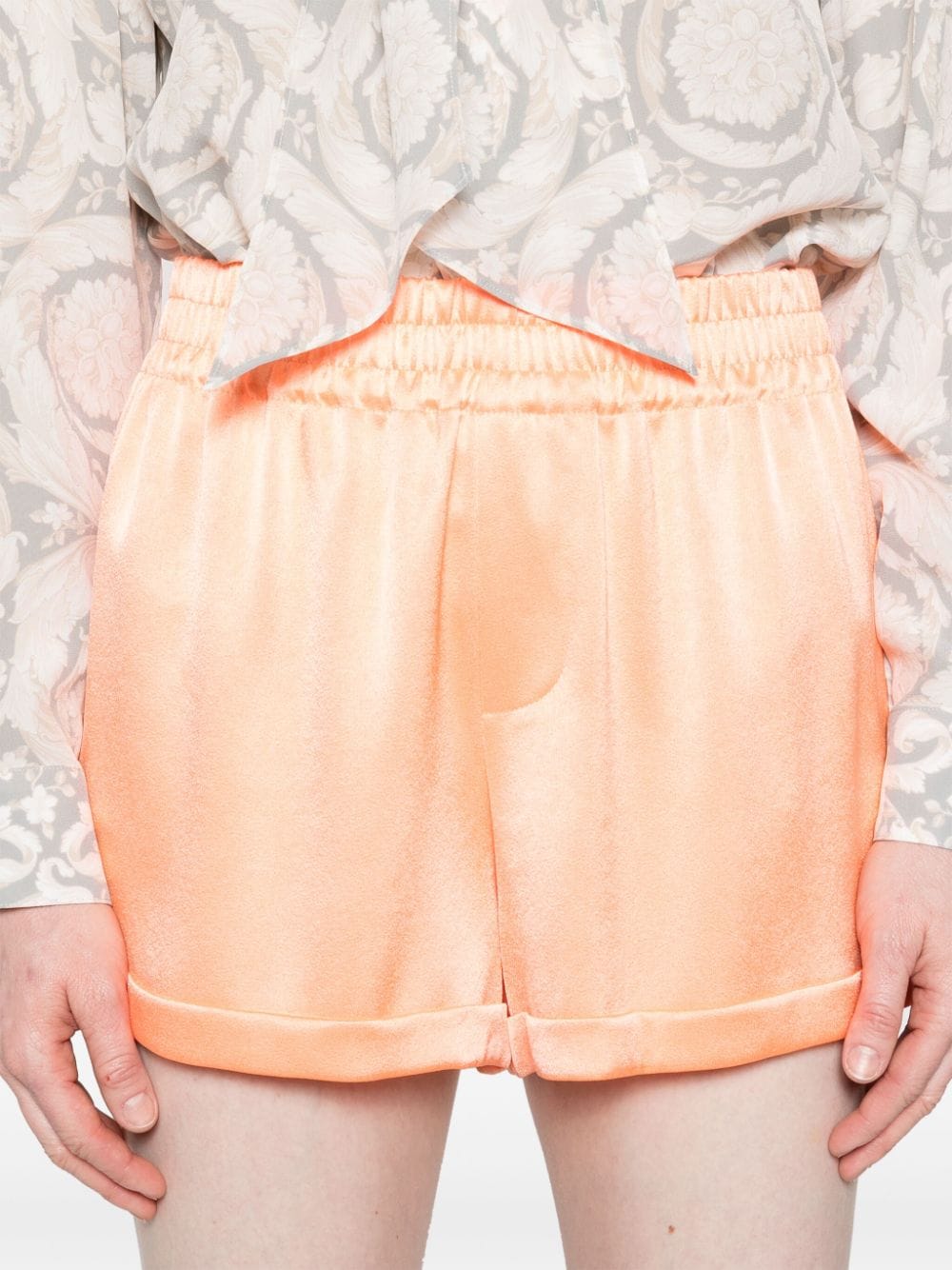 Shop Alice And Olivia Richie Cuffed Satin Boxer Shorts In Orange