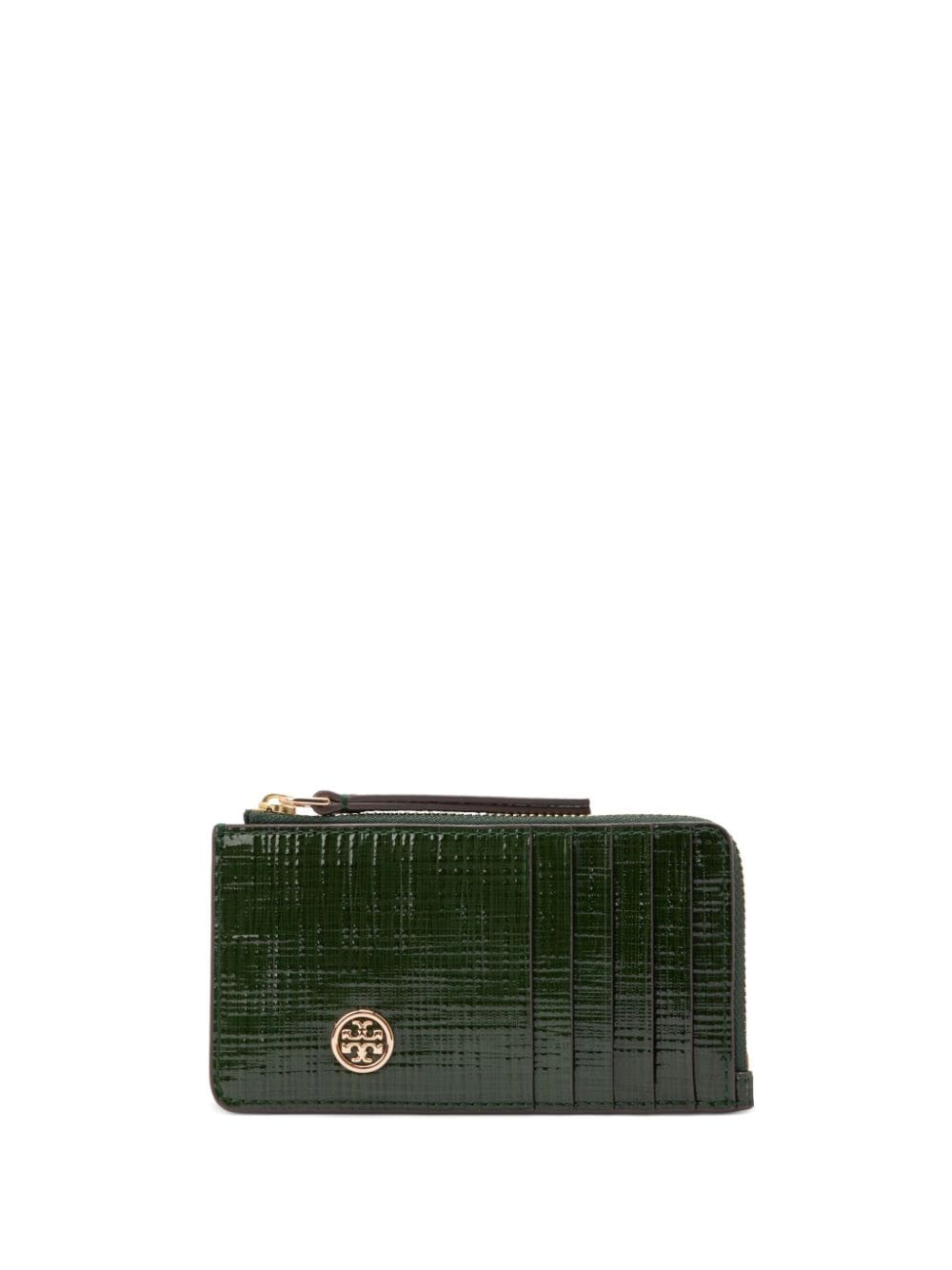 Tory Burch Robinson Crosshatched Cardholder In Green