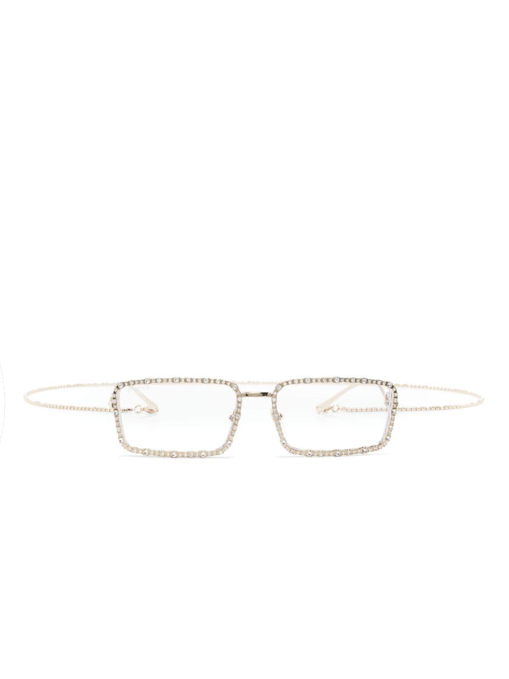 Gucci Crystal-embellished Rectangle-frame Glasses In Gold