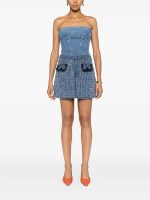 self-portrait デニムフレアドレス Self Portrait Flared Denim Mini Dress Blue FARFETCH 2025