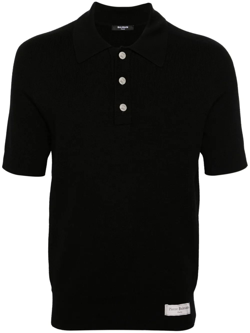 Balmain Short-sleeve Merino Polo Shirt In Black