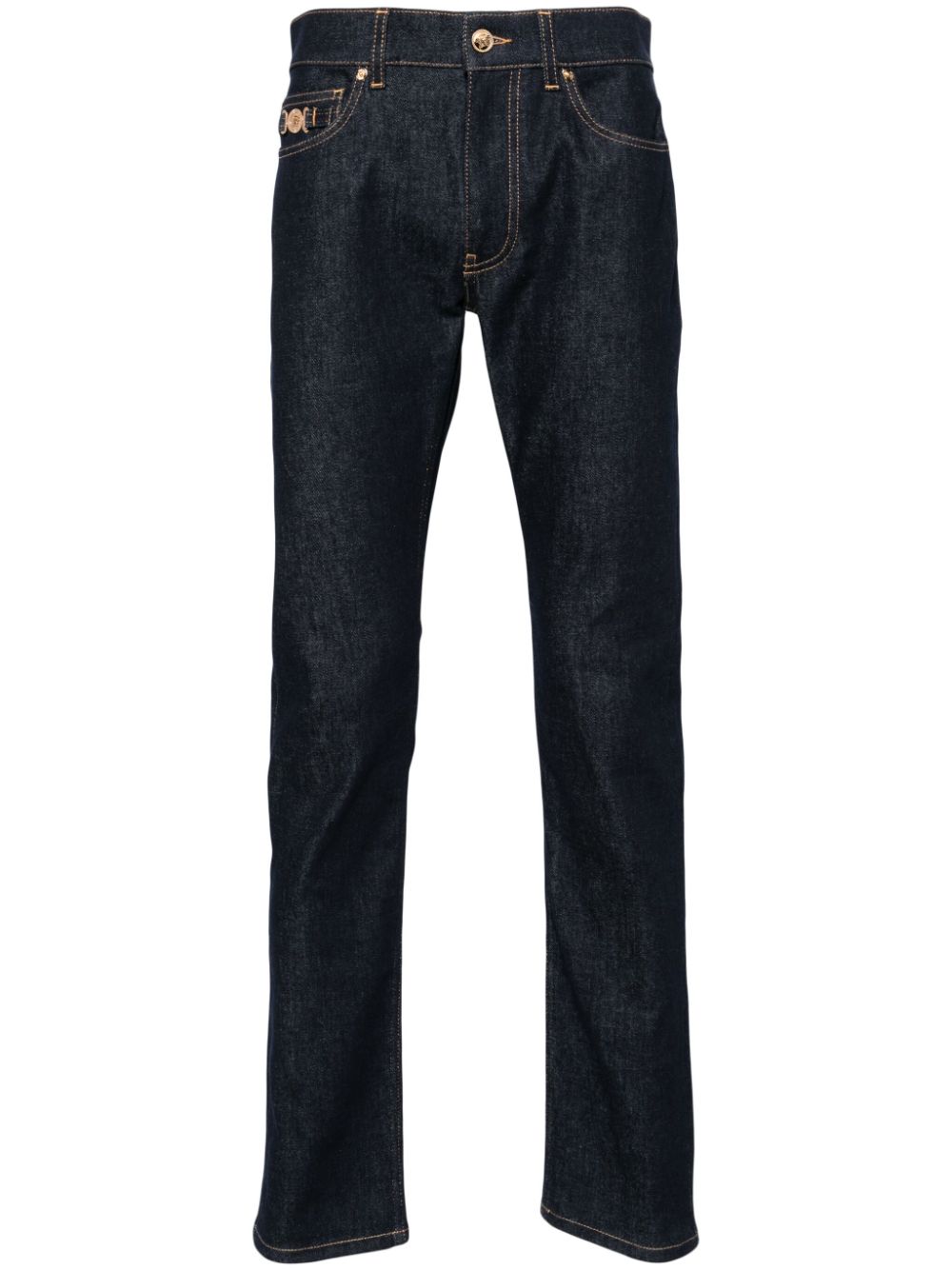 Shop Versace Mid-rise Slim-fit Jeans In Blue