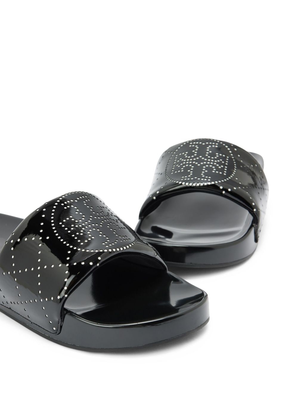 Shop Tory Burch Double T Pool Slides In Black