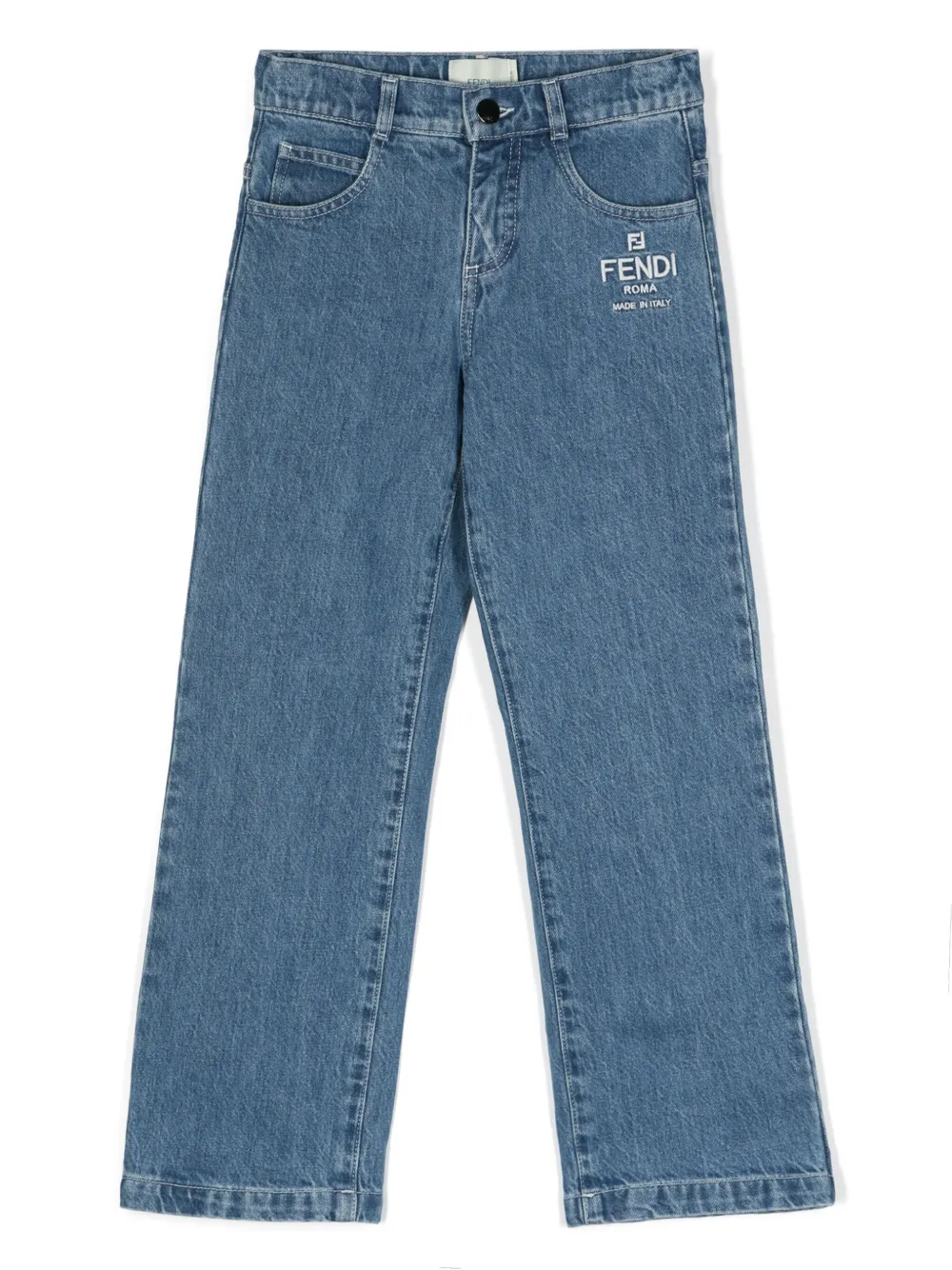 Fendi Kids' Logo-embroidered Straight-leg Jeans In Blue