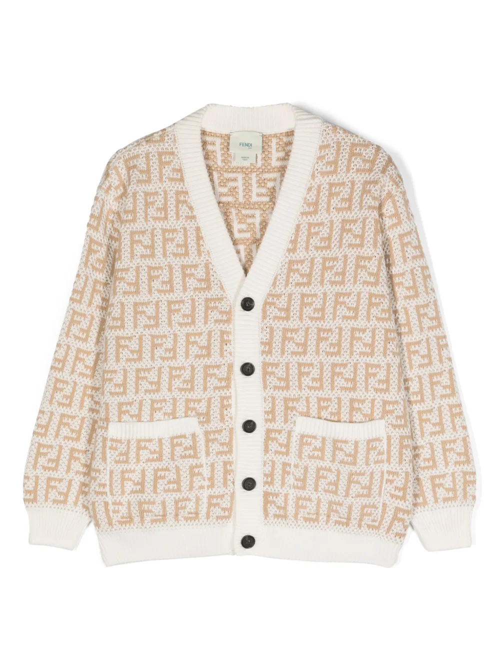 Fendi Kids' Ff-motif Cotton Cardigan In White