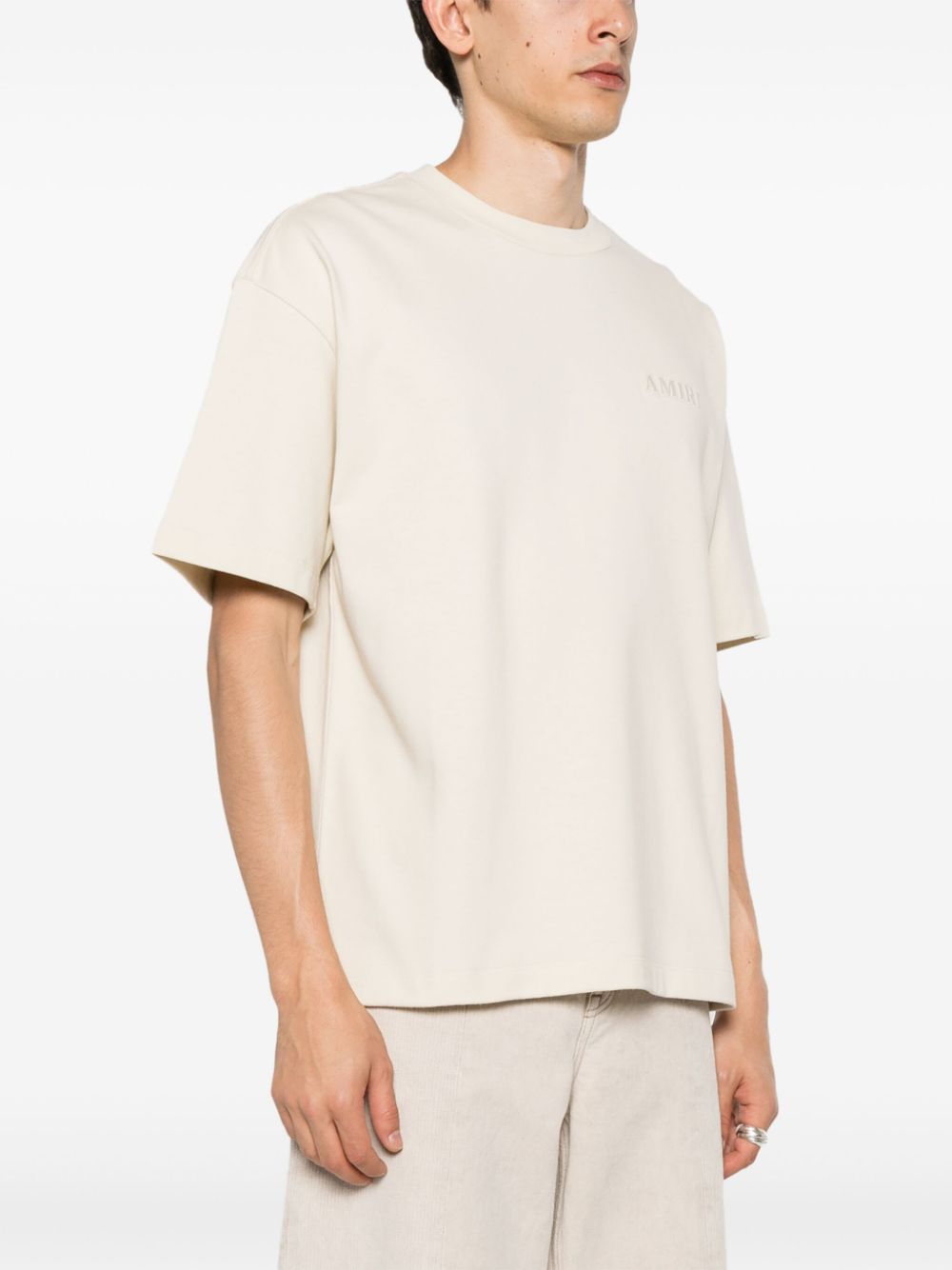 Amiri Logo Embroidered Cotton T Shirt Neutrals Farfetch