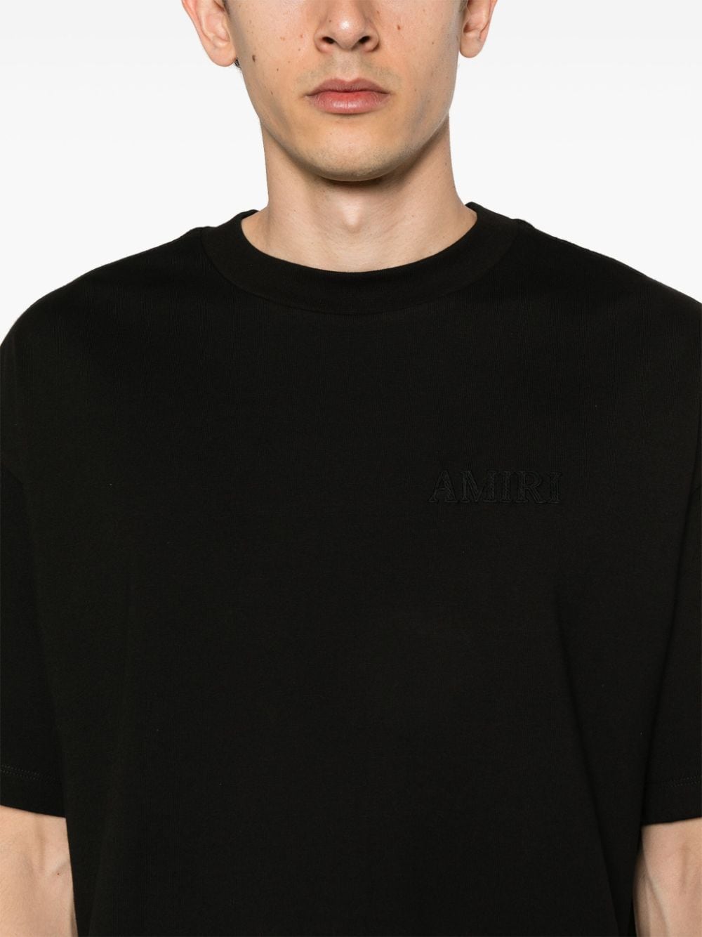 Shop Amiri Logo-embroidered Cotton T-shirt In Black