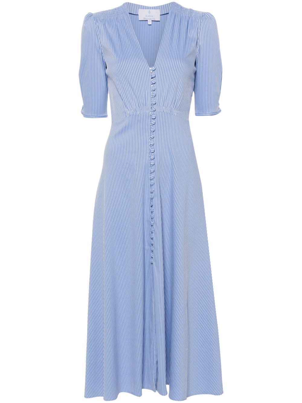 Luisa Beccaria Striped Puff-sleeves Maxi Dress In Blue