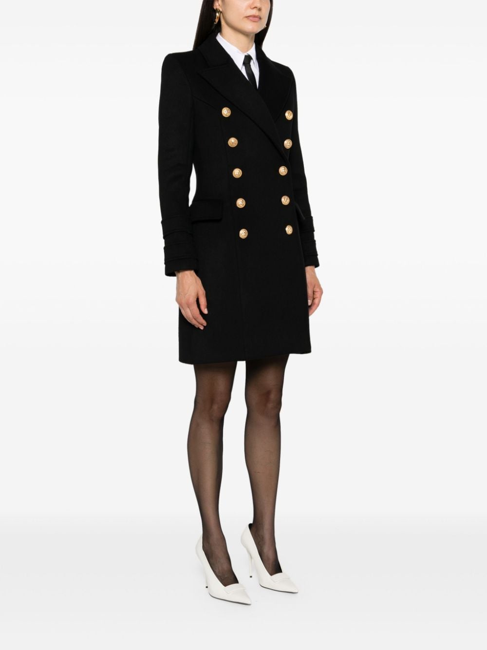 Shop Balmain Double-breasted Wool Coat In Black