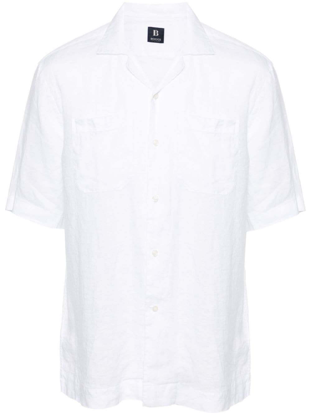 Boggi Milano Camp-collar Linen Shirt In White