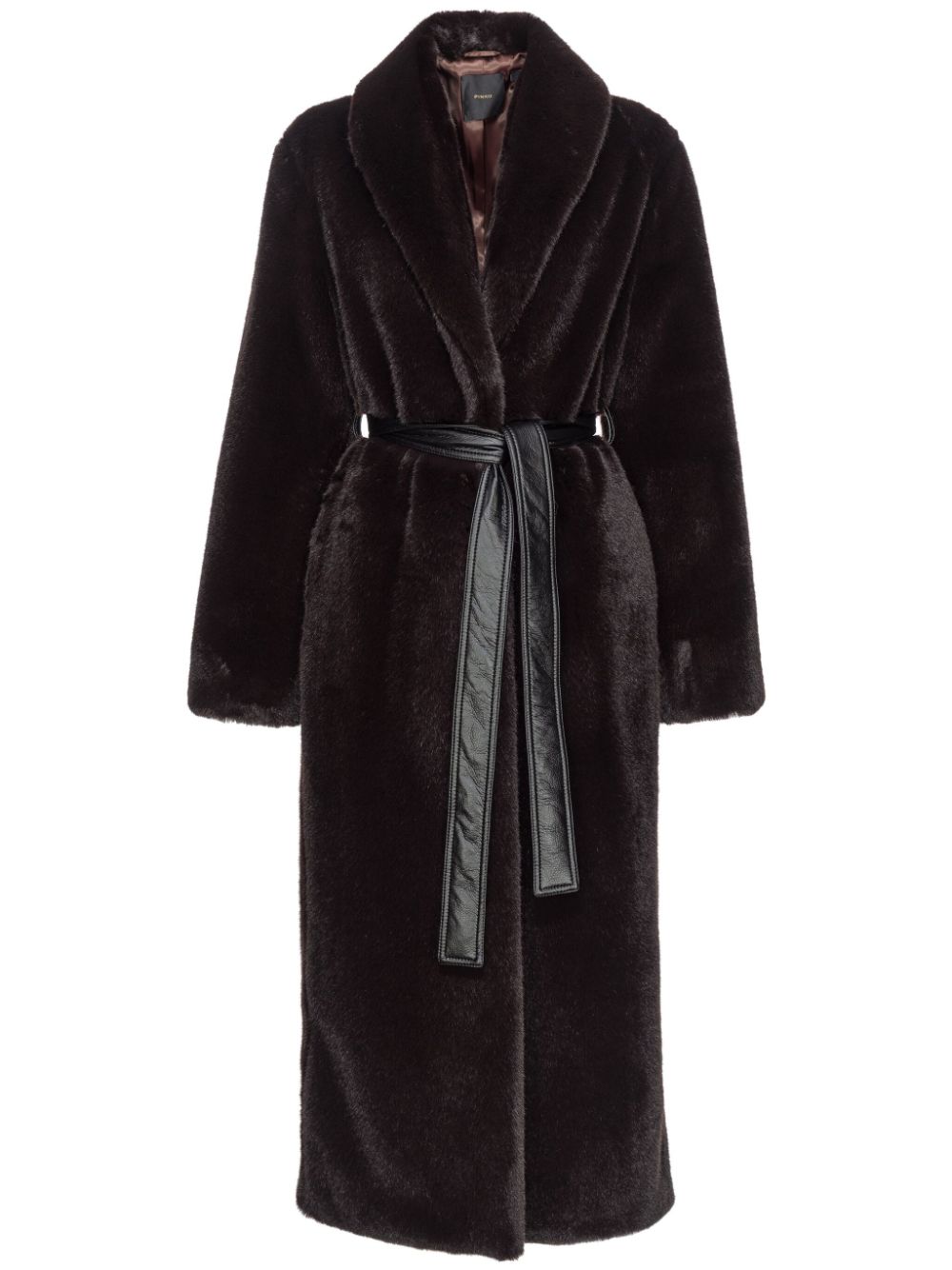 Pinko Belted Faux-fur Coat In Black
