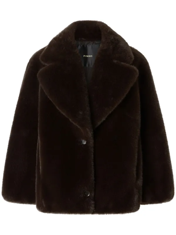 PINKO Alighieri Faux Fur Coat Brown FARFETCH IN