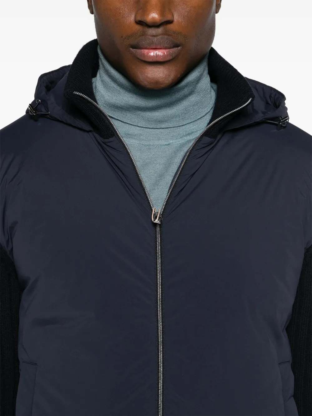 Herno Jack met capuchon en gebreide vlakken Blauw
