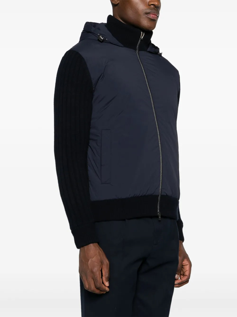 Herno Jack met capuchon en gebreide vlakken Blauw